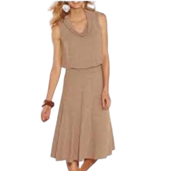 Soft Surroundings NEW TAGS Tan Kerry Cowel Neck Dress Large - Picture 2 of 12